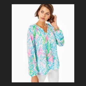 Lilly Pulitzer Pink and Navy Floral Blouse